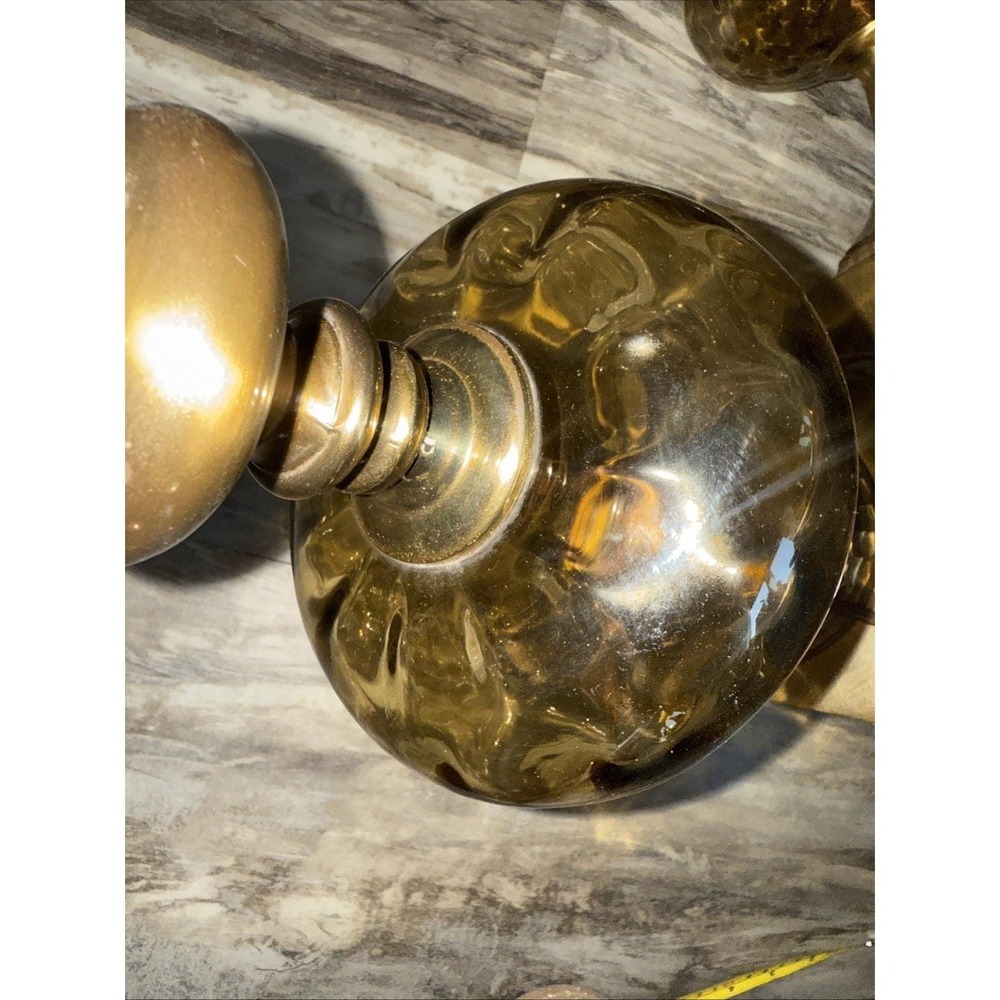 Set Of 2 Vintage Brass Table Lamps Amber Glass Globe 35" Tall 3-Way Ornate Base - Picture 7 of 16